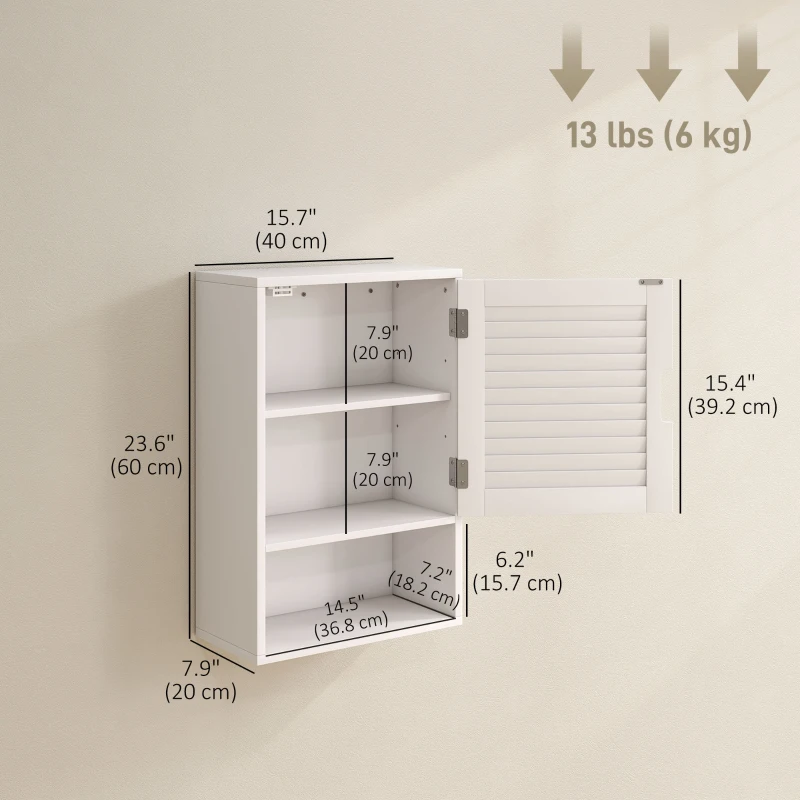 HOMCOM Bathroom Cabinet, Wall Mounted Storage Cabinet with Adjustable Shelves, 40 x 20 x 60 cm, White