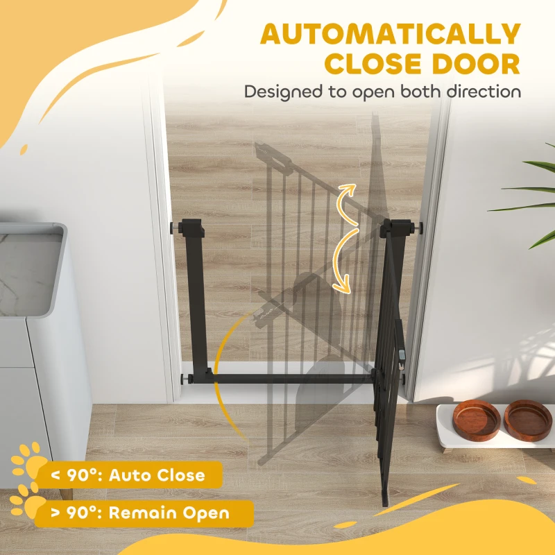 PawHut 30"-32" Extra Wide Pet Gate Barrier with Small Door, 30"H Dog Gate with Safety Gate Barrier, Stair Pressure Fit, Black