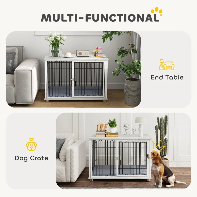 PawHut Dog Crate Furniture with Washable Cushion, Adjustable Feet for Medium Dogs, Indoor Use, Grey