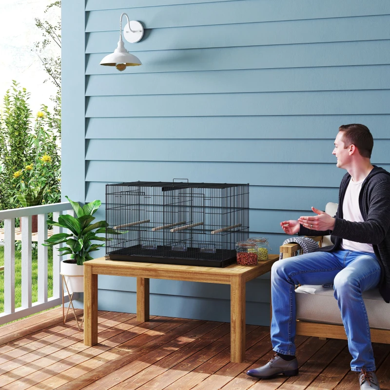 PawHut 18" H Bird Cage, Large Parakeet Cage for Budgie, Lovebird, Canary, Finches with Divider, Black