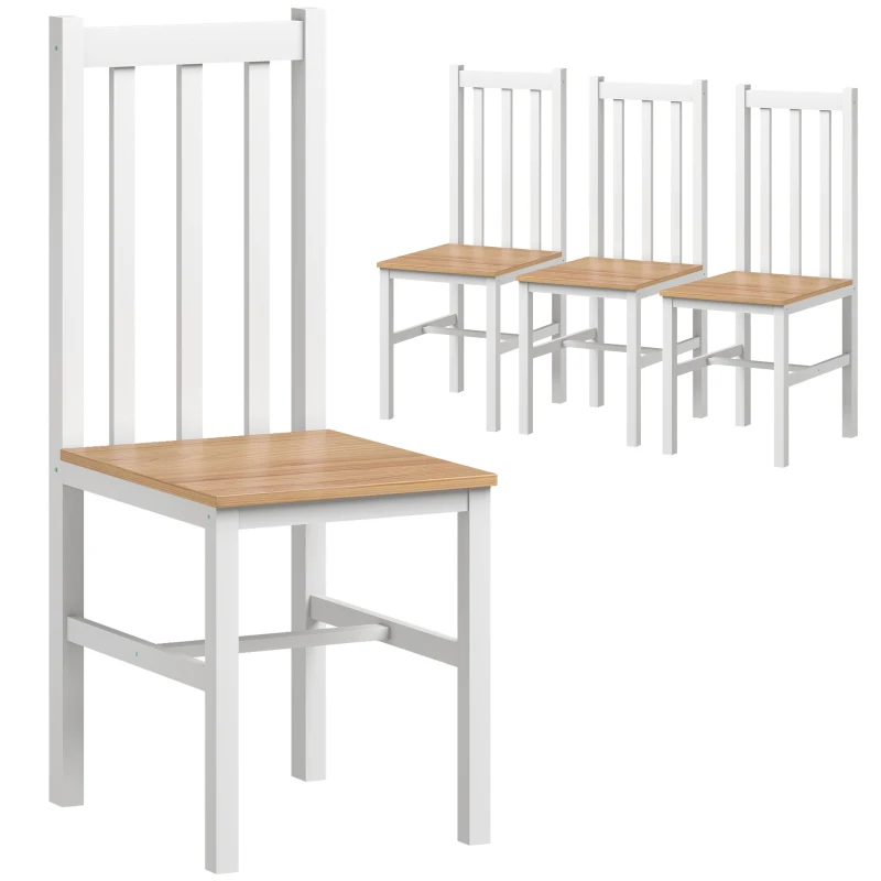 HOMCOM Farmhouse Dining Table Chairs, Set of 4 Pine Wood Kitchen Table Chairs with Slat Back for Living Room, Bedroom, White