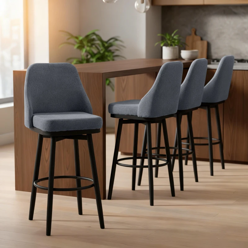 HOMCOM Modern Bar Stools, Set of 2 Swivel Kitchen Chairs, Dark Gray