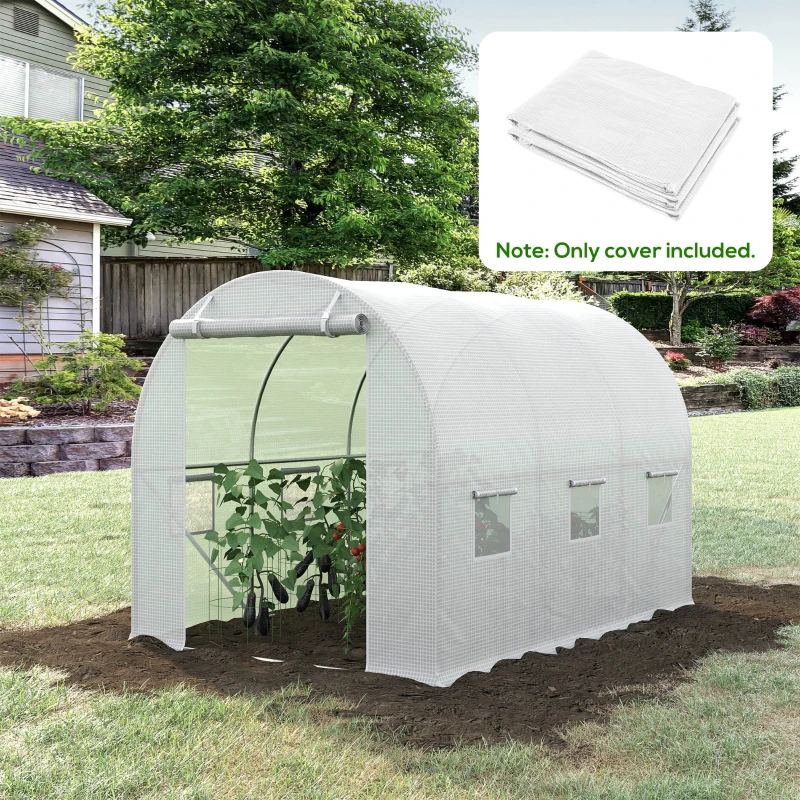Outsunny 9.8' x 6.6' x 6.6' Plastic Greenhouse Cover Replacement, Heavy Duty Waterproof Tarp for Hoop House, Sheeting with 6 Windows, Door & Reinforcement Grid, White(m-2)
