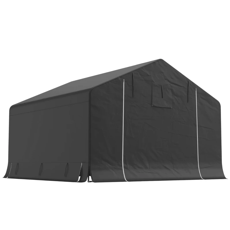 Outsunny 10' x 10' Portable Shed, Waterproof Bike Tent with Roll-up Zipper Door and Reinforced Galvanised Metal Frame, Dark Grey