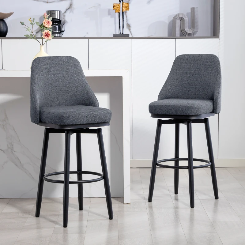HOMCOM Modern Bar Stools, Set of 2 Swivel Kitchen Chairs, Dark Gray