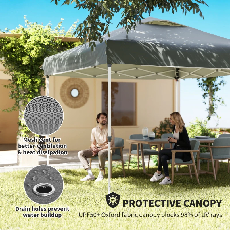 Outsunny 10 x 10 ft Pop Up Canopy Tent with Mosquito Netting, UPF 50+ Central Lock Easy Setup Outdoor Party Tent, Dark Grey
