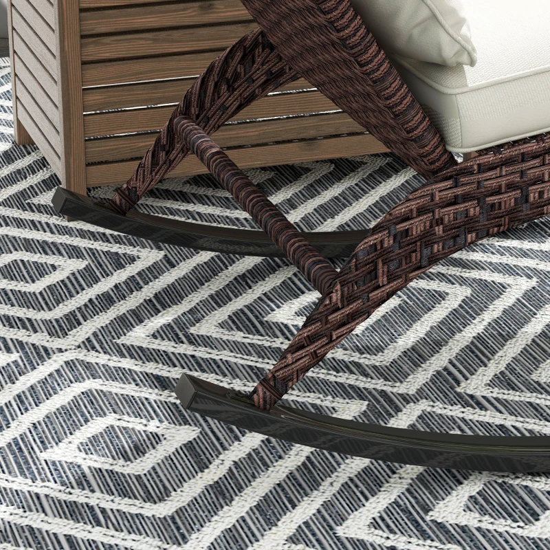 Outsunny Adirondack Chair, Outdoor Wicker Rocking Chair with High Back, Seat Cushion and Pillow for Porch, Balcony, Cream/Brown