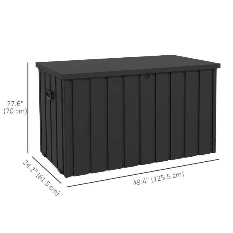 Outsunny 119 Gallon Deck Box, Lockable Galvanised Steel Outside Storage Container for Tools, Cushions, Dark Grey