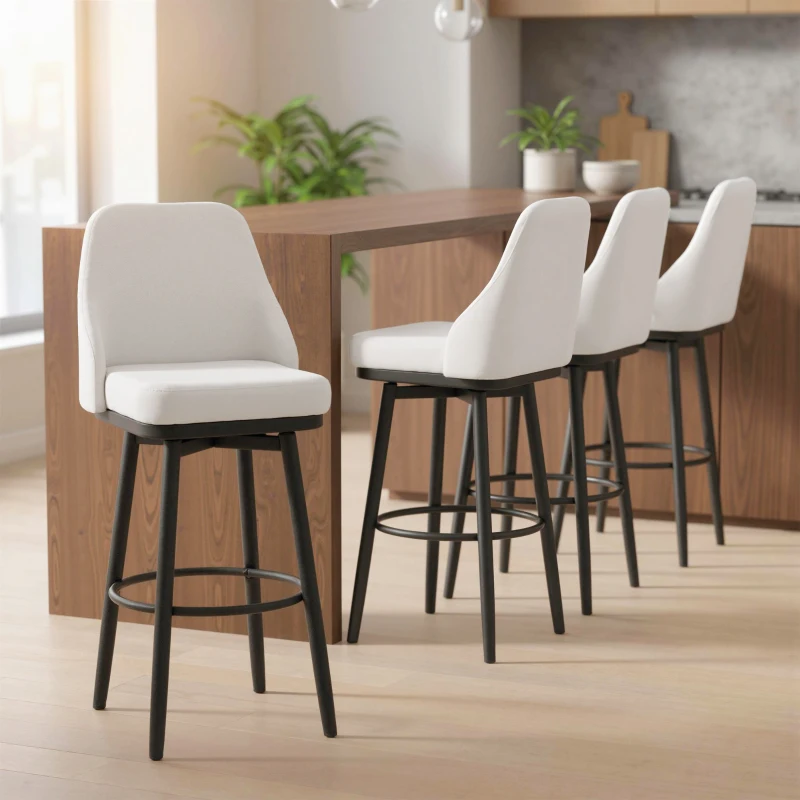 HOMCOM Bar Height Bar Stools Set of 2, Modern 360° Swivel Kitchen Chairs with Steel Legs and Footrest, 29.5 Inch Seat Height Upholstered Barstools for Kitchen Island, Cream White