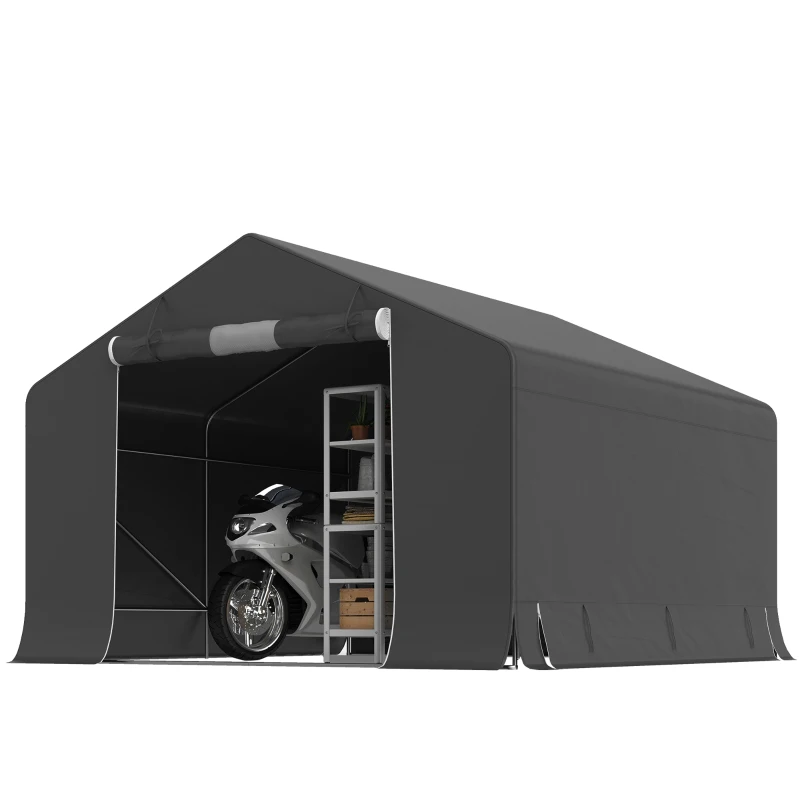 Outsunny 10' x 10' Portable Shed, Waterproof Bike Tent with Roll-up Zipper Door and Reinforced Galvanised Metal Frame, Dark Grey