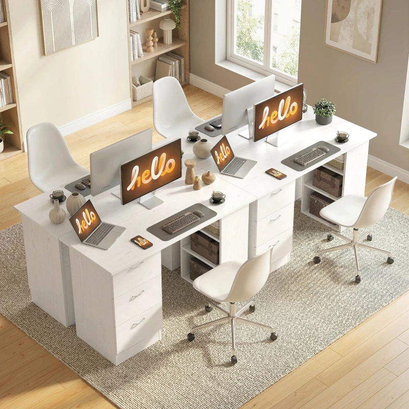 HOMCOM Computer Desk, 47" Writing Table with 3-Tier Shelves and 3 Reversible Drawers for Home Office, Bedroom, White