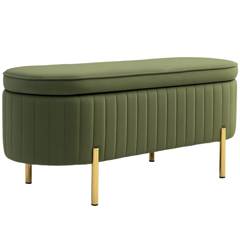 HOMCOM Upholstered Bedroom Bench, Channel Tufted Ottoman Bench with Thick Padding and Metal Legs, Dark Green