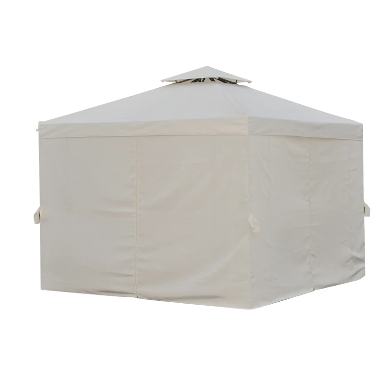 Outsunny 10' x 10' Patio Gazebo Outdoor, Canopy Shelter with Double-tier Roof, Pavilion Sidewalls for Garden Events, Cream White