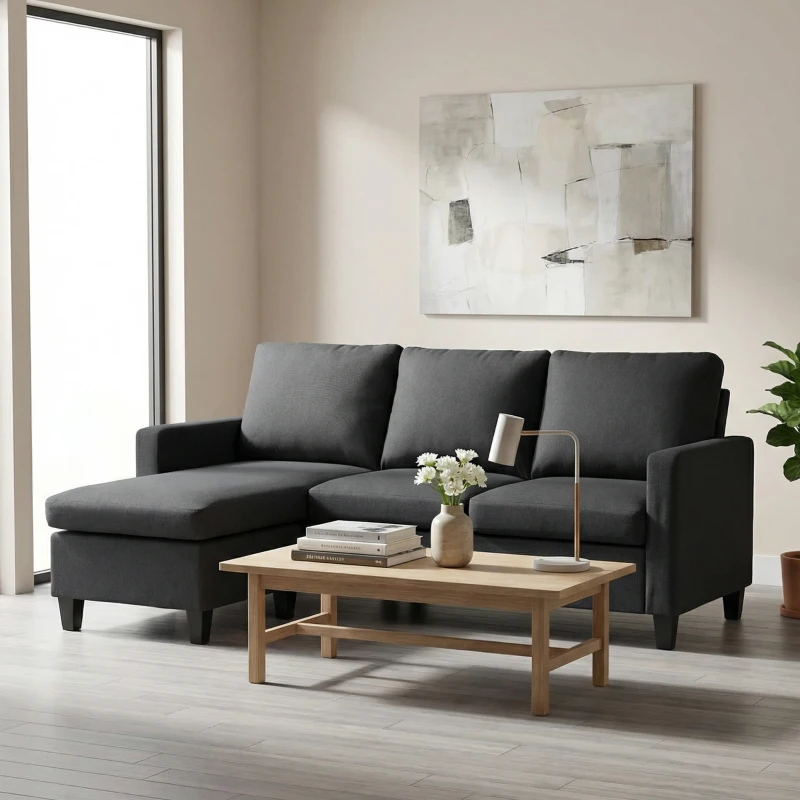 HOMCOM L-Shape Sofa, Modern Sectional Couch with Ottoman, Corner Sofa for Living Room, Dark Grey