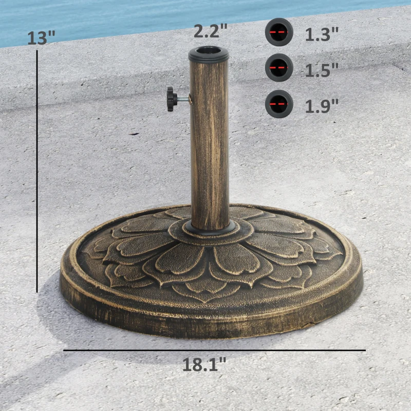 Outsunny Round Patio Umbrella Base, 26 lbs Resin Outdoor Umbrella Stand Base, Patio Umbrella Stand for 1.3"/1.5"/1.9" Umbrella Poles for Outdoor, Lawn, Poolside, Bronze