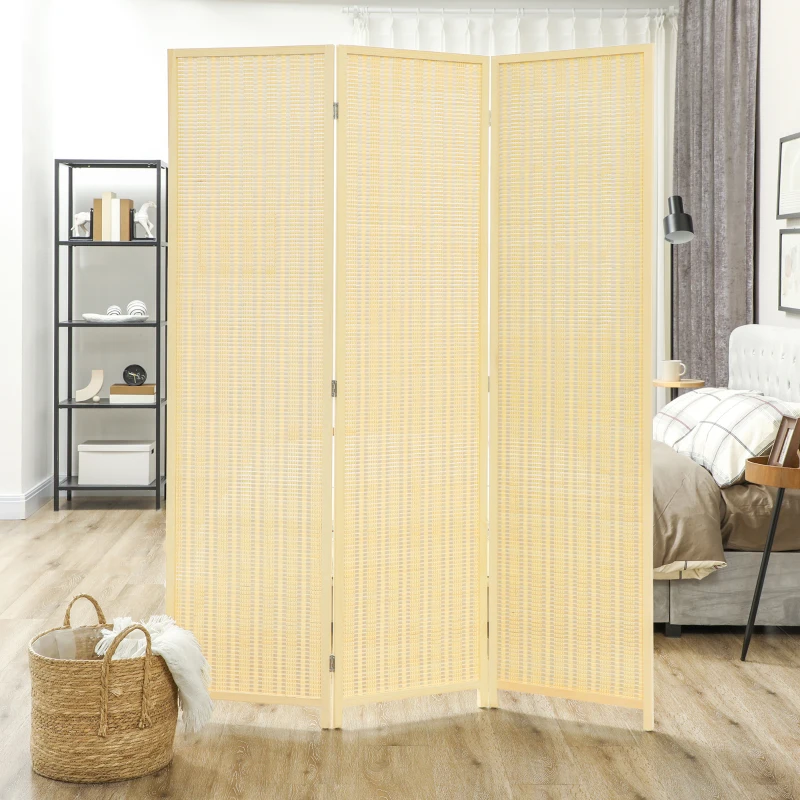 HOMCOM Woven Bamboo Room Divider, 3 Panel Folding Indoor Privacy Screens for Home Office, Natural Wood