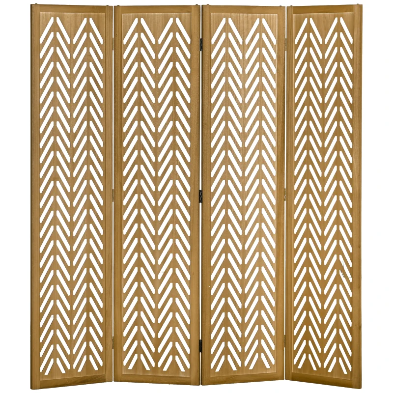 HOMCOM 4 Panel Room Divider, 5.6ft Tall Wood Folding Privacy Screens, Freestanding Partition Wall Dividers, Light Brown