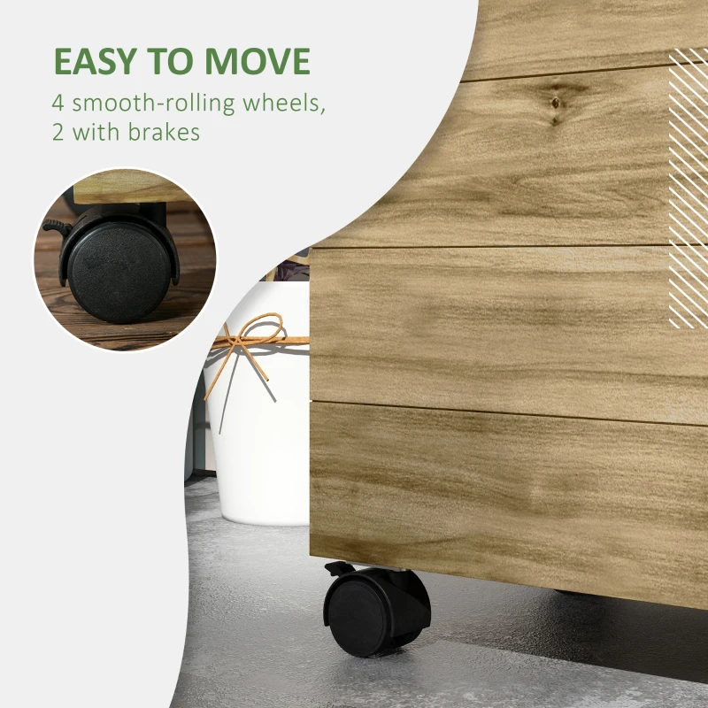 Outsunny Wooden Planter with Trellis, Raised Garden Bed with 4 Wheels for Climbing Plants, 30" x 12" x 61", Nature Wood