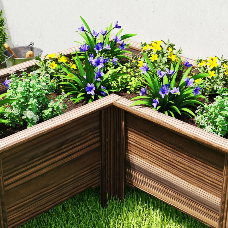 Outsunny Raised Garden Bed, Wooden Elevated Planter Box Outdoor with Legs, for Vegetables, Flowers, Herbs, L-shaped, Carbonized