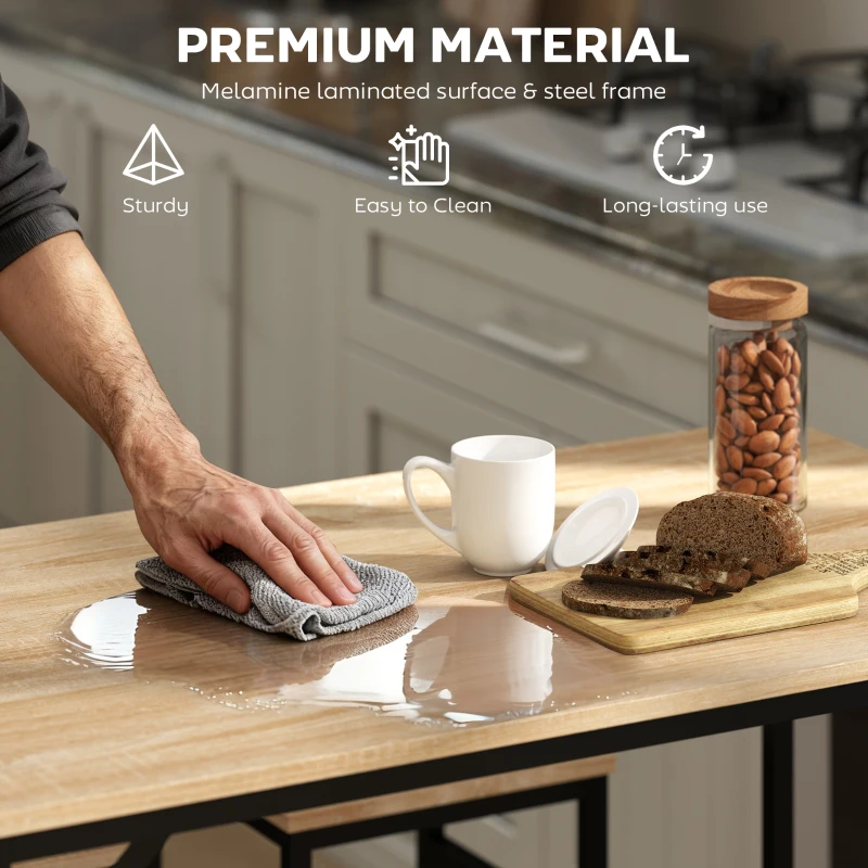 HOMCOM 5 Pieces Industrial Rectangular Bar Table Set, Dining Table Set Breakfast Table with 4 Stools for Dining Room, Kitchen, Dinette, Oak