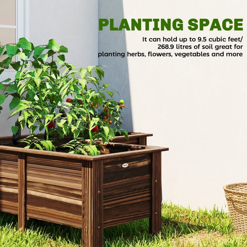 Outsunny Raised Garden Bed, Wooden Elevated Planter Box Outdoor with Legs, for Vegetables, Flowers, Herbs, L-shaped, Carbonized
