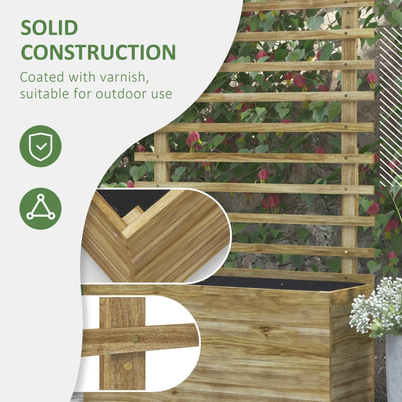 Outsunny Wooden Planter with Trellis, Raised Garden Bed with 4 Wheels for Climbing Plants, 30" x 12" x 61", Nature Wood