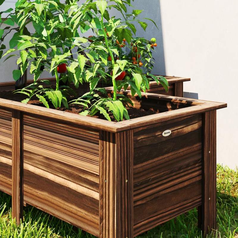 Outsunny Raised Garden Bed, Wooden Elevated Planter Box Outdoor with Legs, for Vegetables, Flowers, Herbs, L-shaped, Carbonized
