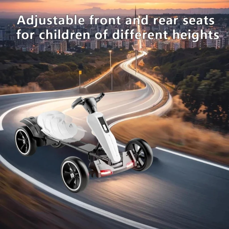 12V Electric Pedal Go-Kart for Kids with Adjustable High-Back Seat, Ride-On Truck with Music/Flashing Lights, 38'' L x 22.5'' W x 19.5'' H, White