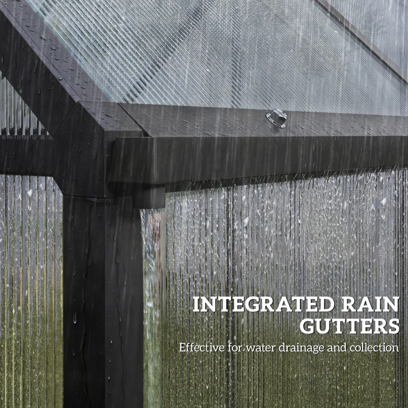 Outsunny Polycarbonate Greenhouse with Swing Door and Adjustable Window, Walk-in Greenhouse with Rain Gutter, 6 x 6.5ft, Black