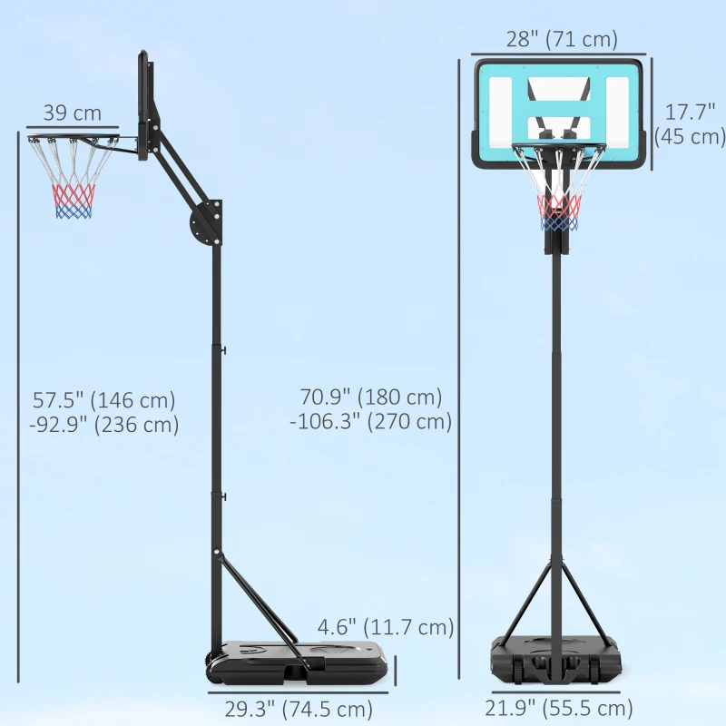 Soozier Basketball Hoop Outdoor, Basketball Hoop and Stand with Weighted Base and Shatterproof Backboard, 57.5"-92.9", Black