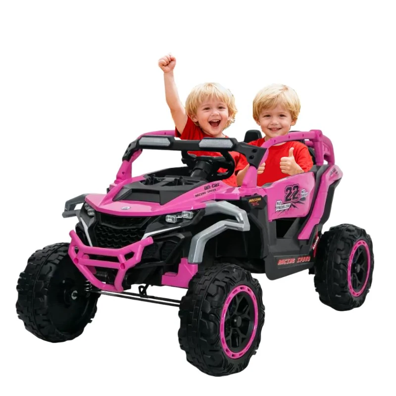12V 2-Seater Kids Electric UTV Ride-On with Remote Control, Electric Go-Kart with Music & Flashlights, 45.5" L x 28.5" W x 24.5" H, Magenta