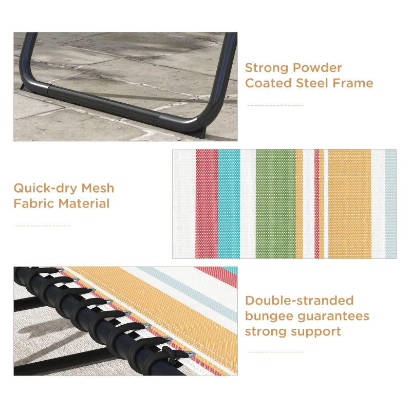 Outsunny 2pcs Folding Lounge Chair, Adjustable Chaise Lounge with Headrest, Reclining Lounger Cot for Camping, Multi-colored