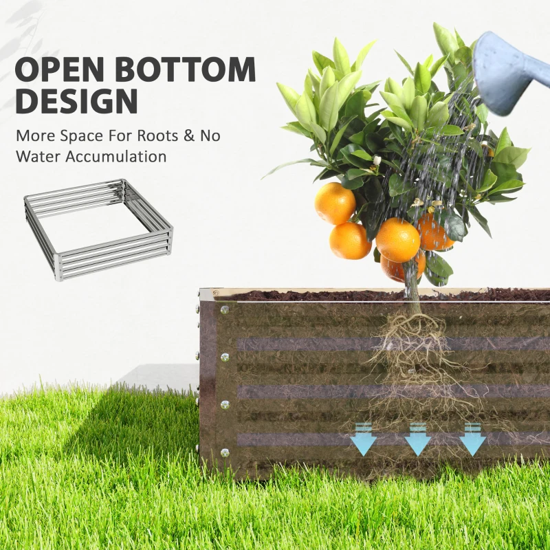 Outsunny 4' x 4' x 1' Raised Garden Bed Galvanized Steel Planter Box for Vegetables, Flowers, Herbs, Silver