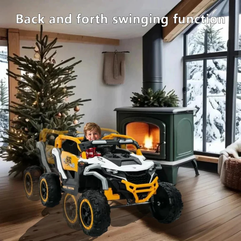 12V 2-Seater Kids Electric UTV Ride-On with Remote Control, Electric Go-Kart with Music & Flashlights, 45.5" L x 28.5" W x 24.5" H, Yellow+White