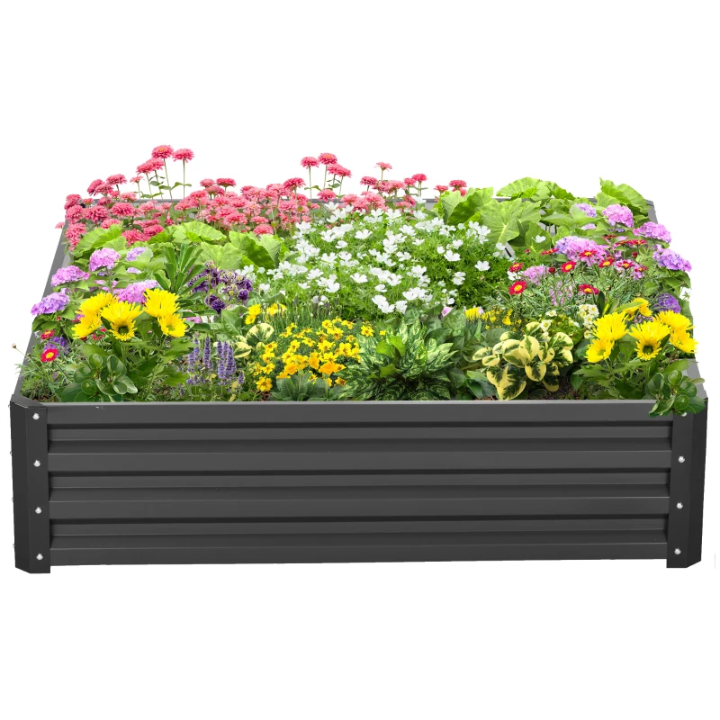 Outsunny 4' x 4' x 1' Raised Garden Bed Galvanized Steel Planter Box for Vegetables, Flowers, Herbs, Grey