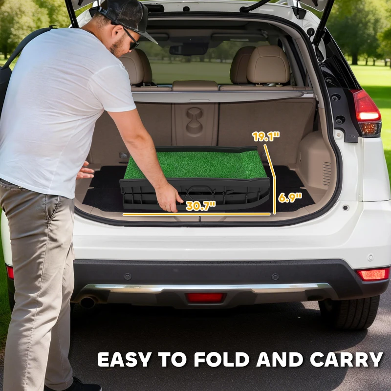 PawHut Folding Dog Ramp for Car, 61 Inches Portable Pet Ramp with Non Slip Grass Surface, Raised Side Rails