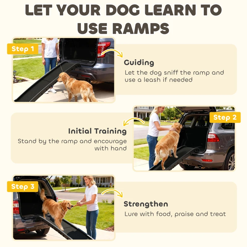 PawHut Folding Dog Ramp for Car, 61 Inches Portable Pet Ramp with Non Slip Frosted Surface, Raised Side Rails