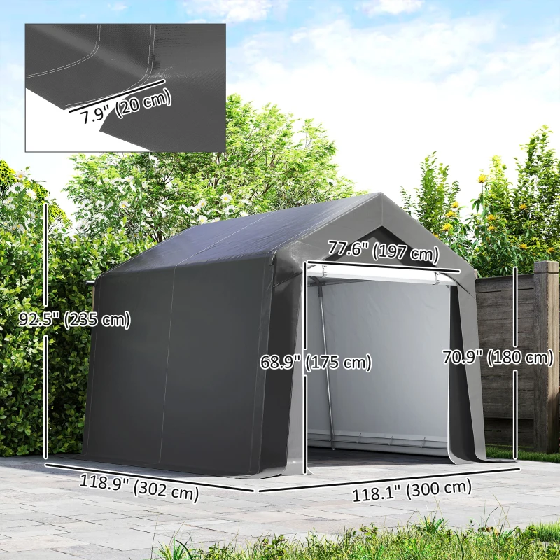 Outsunny 10' x 10' Outdoor Storage Shed Portable Garage with Roll-up Door for Motorcycle, Bike, Garden Tools, Dark Grey