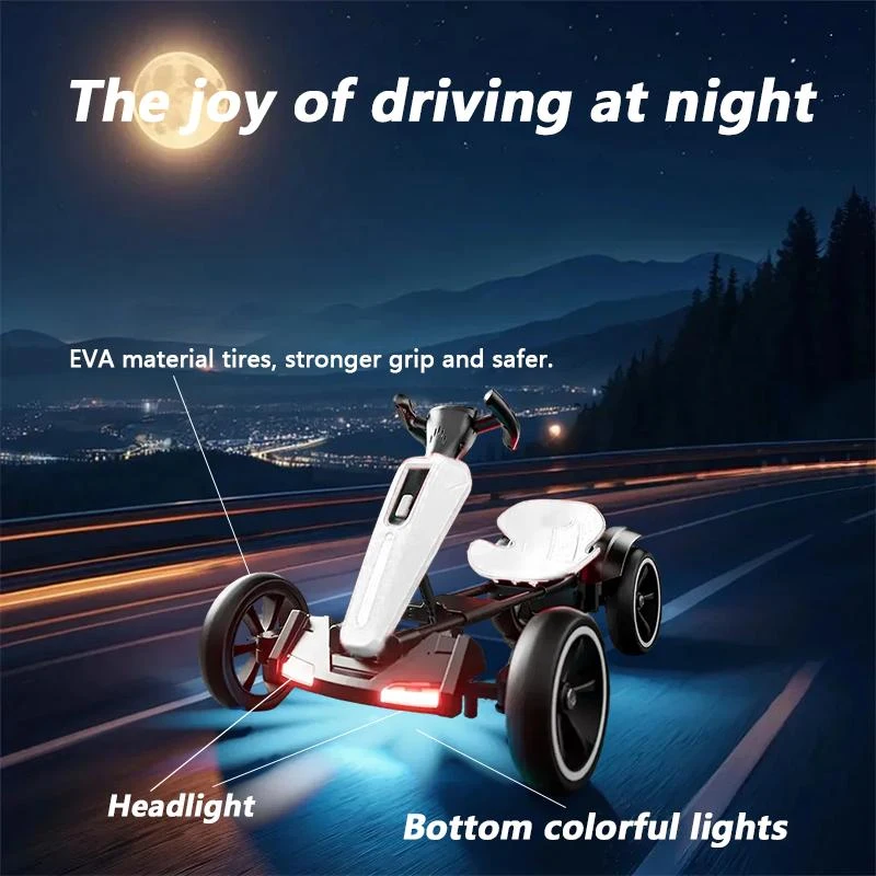 12V Electric Pedal Go-Kart for Kids with Adjustable High-Back Seat, Ride-On Truck with Music/Flashing Lights, 38'' L x 22.5'' W x 19.5'' H, White