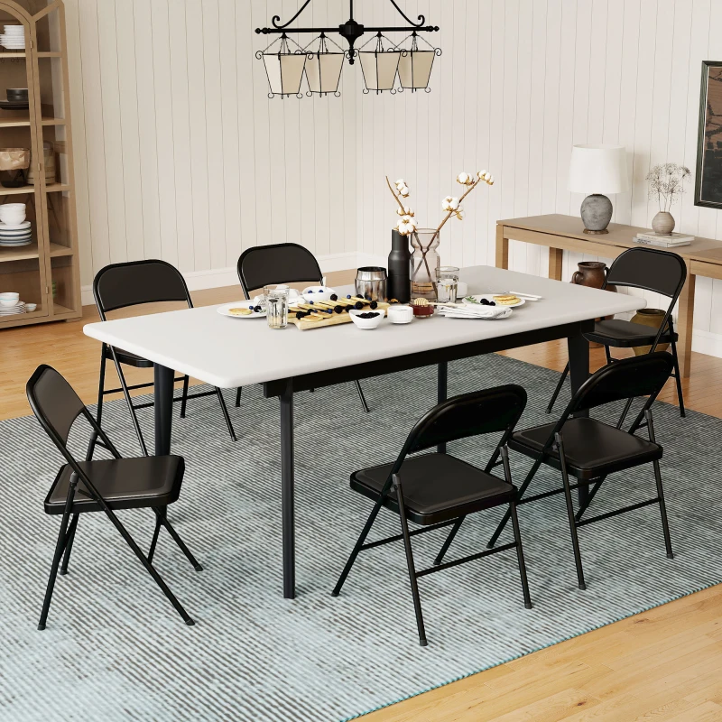 HOMCOM Set of 6 Metal Foldable Chairs, Linen Padded Folding Chairs with Cushion Seat and Open Back for Indoor, Black