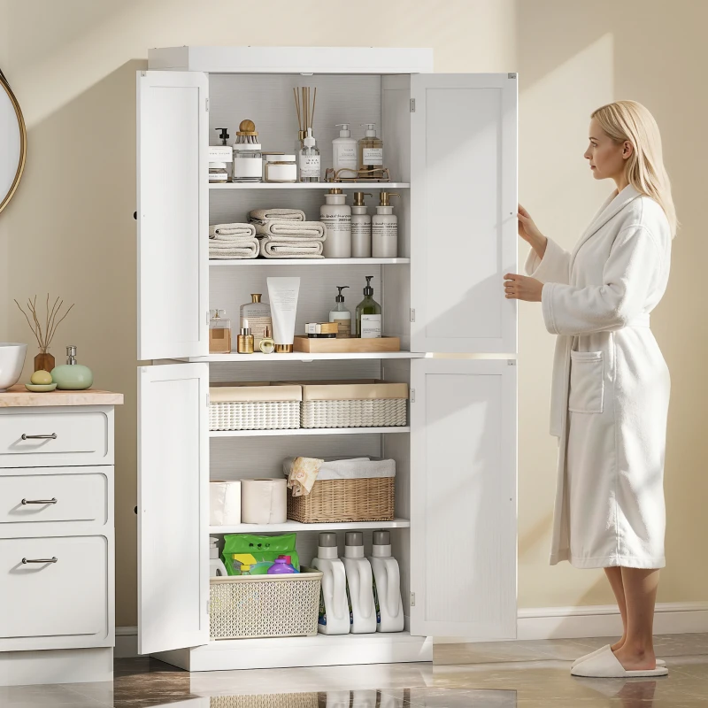 HOMCOM 72.5" Freestanding Kitchen Pantry Cabinet with 4 Doors, White