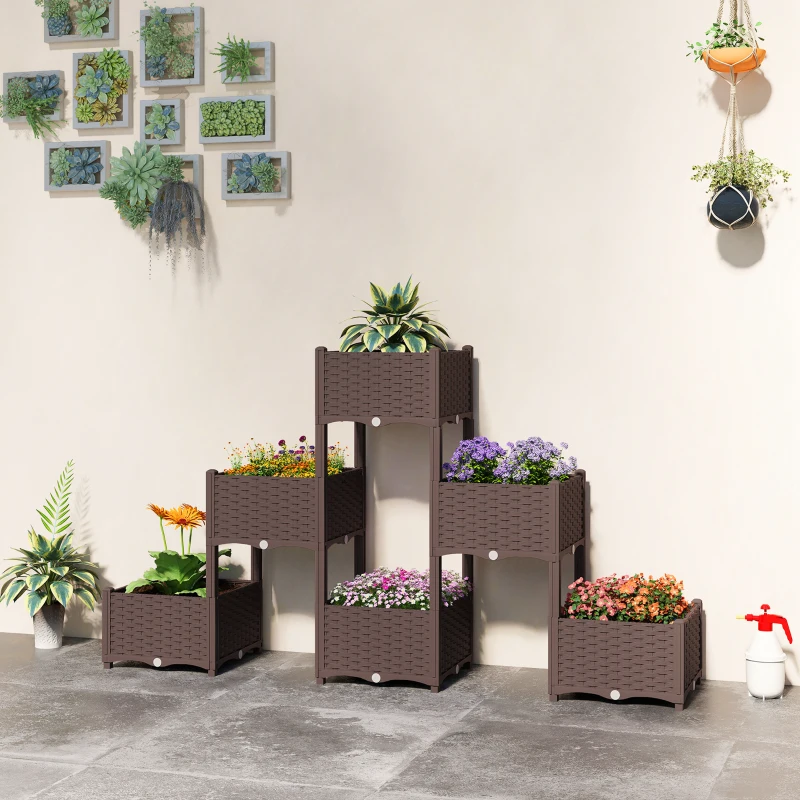 Outsunny Plastic Raised Garden Bed with Legs, Self Watering Elevated Planter Boxes with Drainage Holes and Plugs