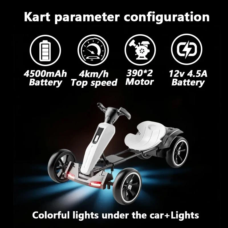 12V Electric Kids Go-Kart with 4.5Ah Battery and Adjustable Seat, Foldable Ride-On with Music & Flashing Lights, 38" L x 22.5" W x 19.5" H, White