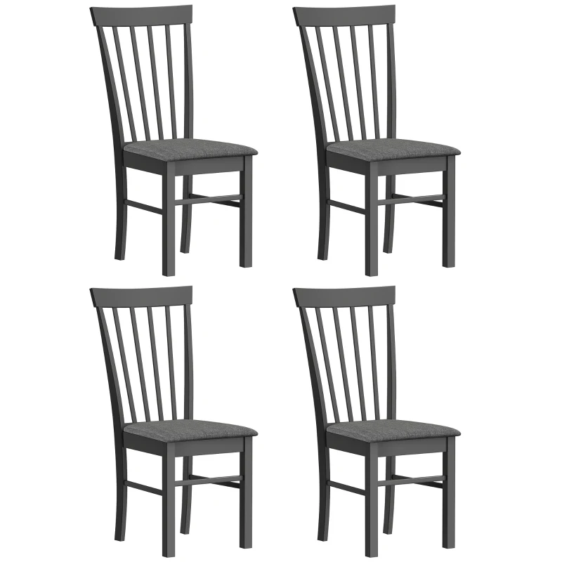 HOMCOM Wooden Dining Chairs Set of 4, Farmhouse Upholstered Kitchen Chairs with Rubber Wood Frame, Black and Gray