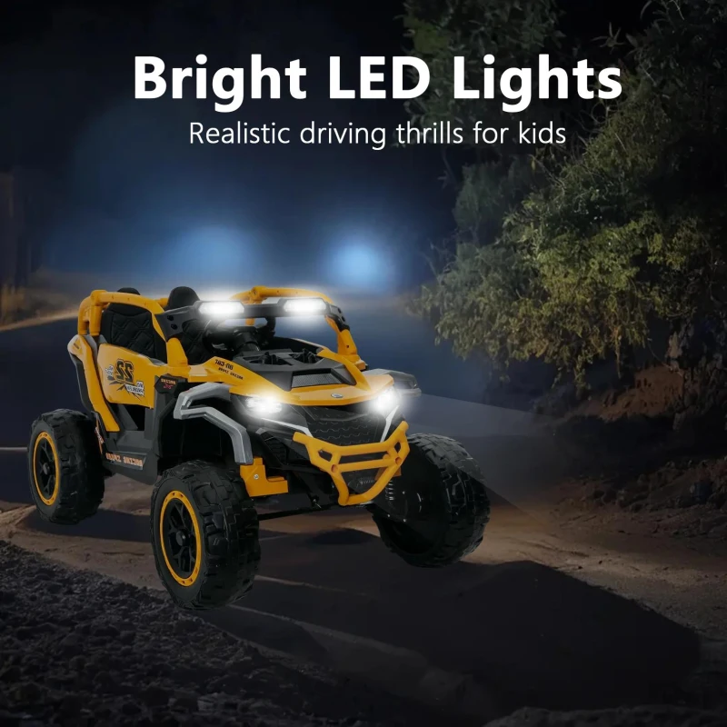 12V 2-Seater Kids Electric UTV Ride-On with Remote Control, Electric Go-Kart with Music & Flashlights, 45.5" L x 28.5" W x 24.5" H, Yellow+Black