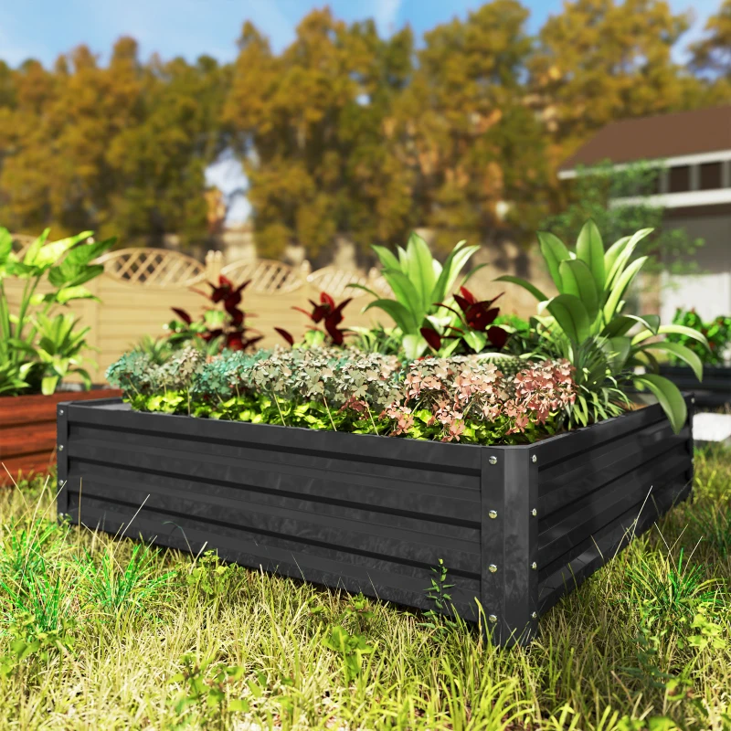 Outsunny 4' x 4' x 1' Raised Garden Bed Galvanized Steel Planter Box for Vegetables, Flowers, Herbs, Grey