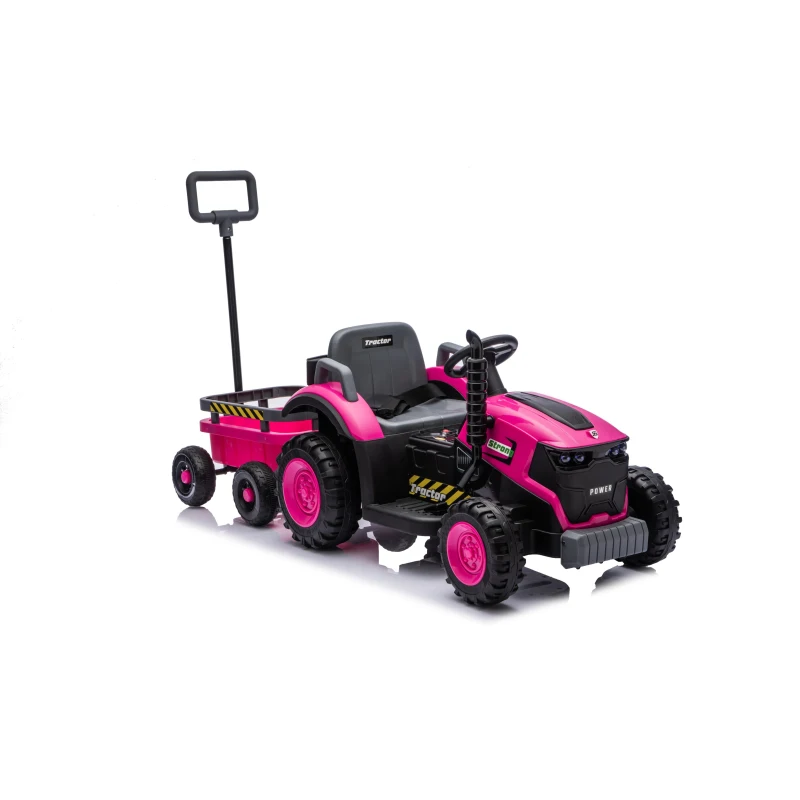12V Kids Electric Ride-On Tractor with Bluetooth Music, 2-in-1 Tilting Trailer Bulldozer with Remote Control, 56.5" L x 19.5" W x 35" H, Magenta