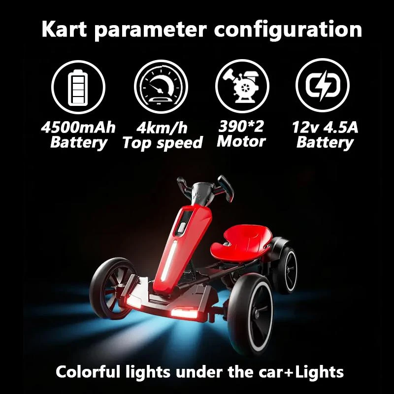 12V Electric Kids Go-Kart with 4.5Ah Battery and Adjustable Seat, Foldable Ride-On with Music & Flashing Lights, 38" L x 22.5" W x 19.5" H, Red