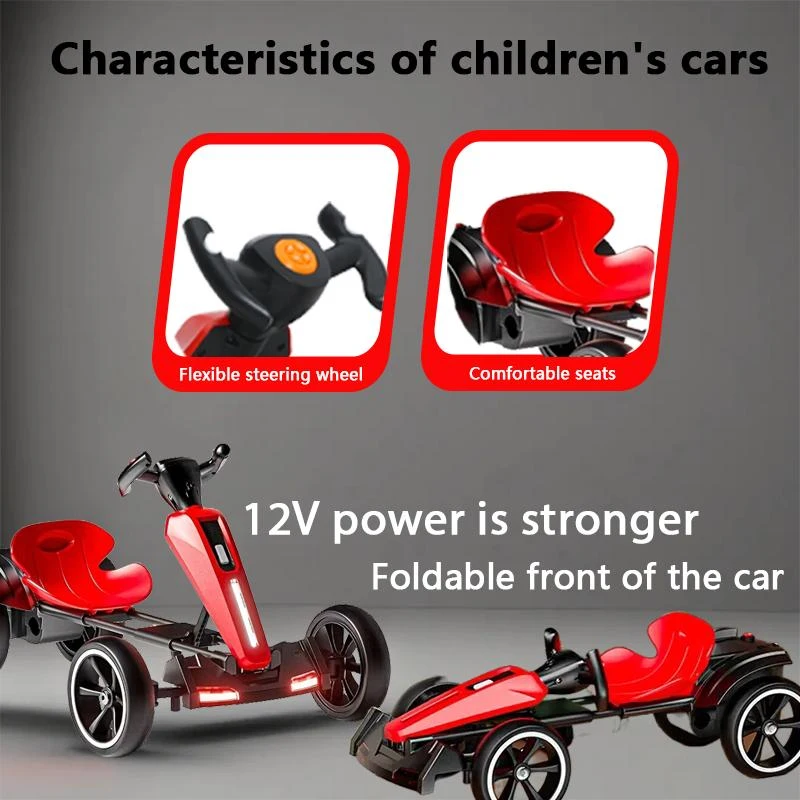 12V Electric Kids Go-Kart with 4.5Ah Battery and Adjustable Seat, Foldable Ride-On with Music & Flashing Lights, 38" L x 22.5" W x 19.5" H, Red