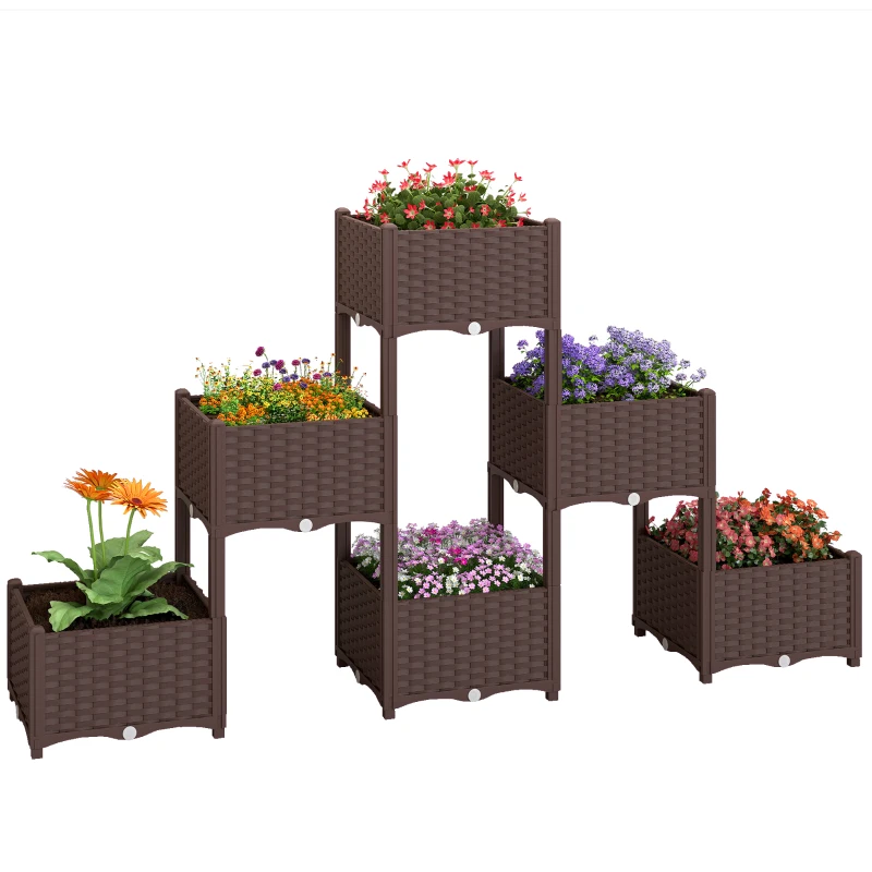 Outsunny Plastic Raised Garden Bed with Legs, Self Watering Elevated Planter Boxes with Drainage Holes and Plugs